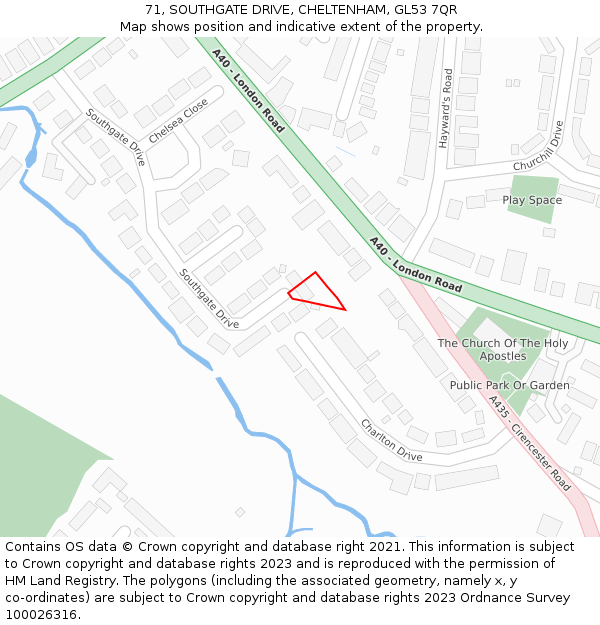 71, SOUTHGATE DRIVE, CHELTENHAM, GL53 7QR: Location map and indicative extent of plot