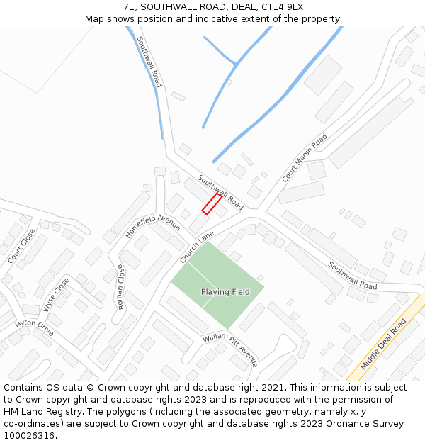 71, SOUTHWALL ROAD, DEAL, CT14 9LX: Location map and indicative extent of plot