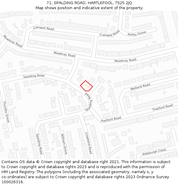 71, SPALDING ROAD, HARTLEPOOL, TS25 2JQ: Location map and indicative extent of plot