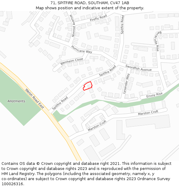 71, SPITFIRE ROAD, SOUTHAM, CV47 1AB: Location map and indicative extent of plot