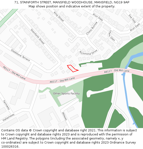 71, STAINFORTH STREET, MANSFIELD WOODHOUSE, MANSFIELD, NG19 9AP: Location map and indicative extent of plot