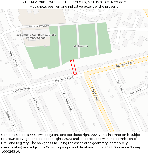 71, STAMFORD ROAD, WEST BRIDGFORD, NOTTINGHAM, NG2 6GG: Location map and indicative extent of plot