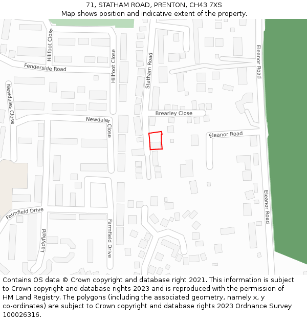 71, STATHAM ROAD, PRENTON, CH43 7XS: Location map and indicative extent of plot