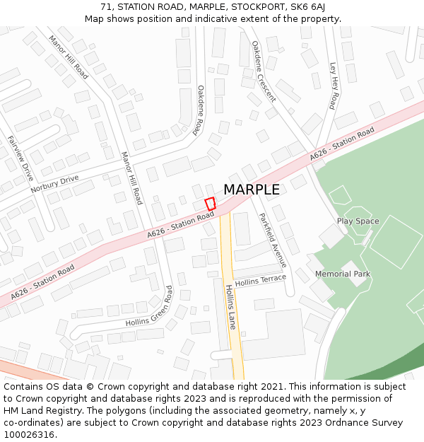 71, STATION ROAD, MARPLE, STOCKPORT, SK6 6AJ: Location map and indicative extent of plot