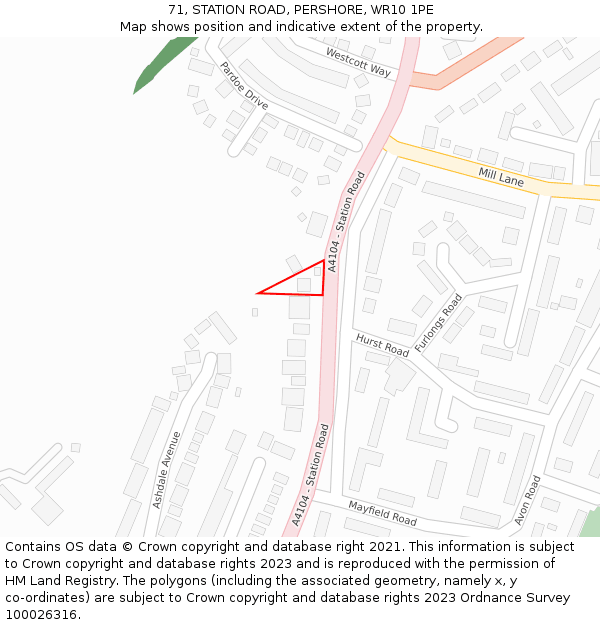 71, STATION ROAD, PERSHORE, WR10 1PE: Location map and indicative extent of plot