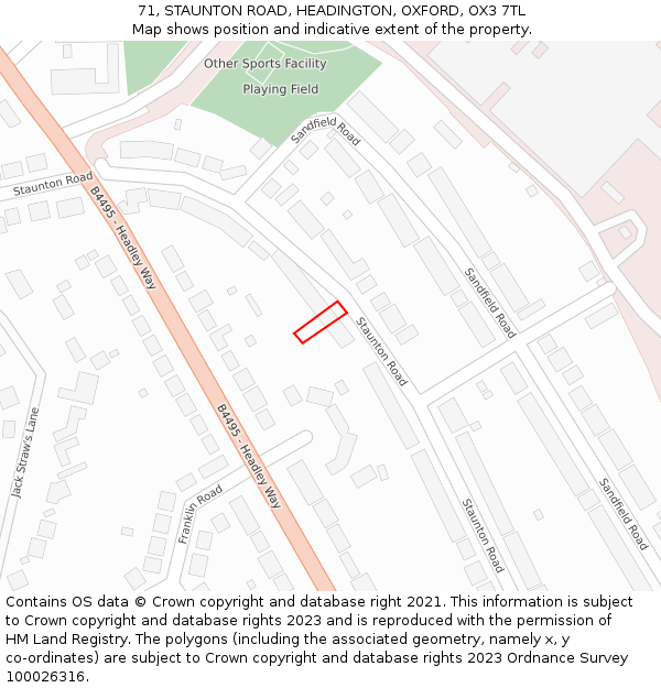 71, STAUNTON ROAD, HEADINGTON, OXFORD, OX3 7TL: Location map and indicative extent of plot