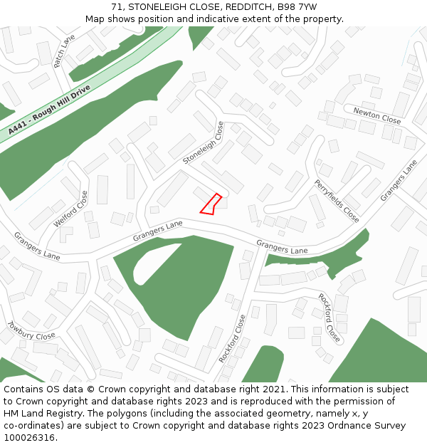 71, STONELEIGH CLOSE, REDDITCH, B98 7YW: Location map and indicative extent of plot