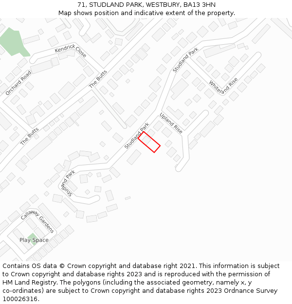 71, STUDLAND PARK, WESTBURY, BA13 3HN: Location map and indicative extent of plot