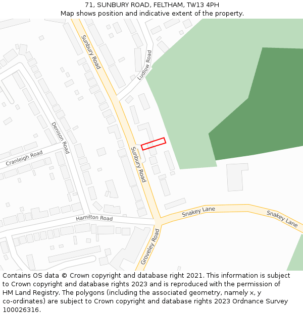 71, SUNBURY ROAD, FELTHAM, TW13 4PH: Location map and indicative extent of plot