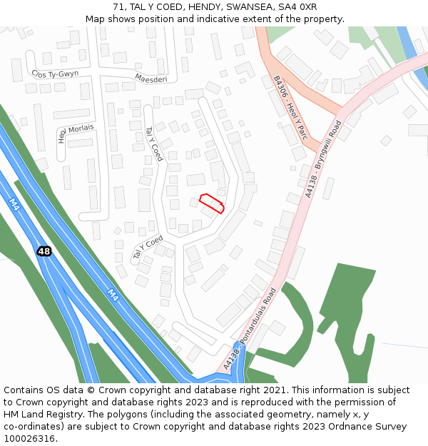 71, TAL Y COED, HENDY, SWANSEA, SA4 0XR: Location map and indicative extent of plot