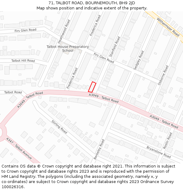 71, TALBOT ROAD, BOURNEMOUTH, BH9 2JD: Location map and indicative extent of plot