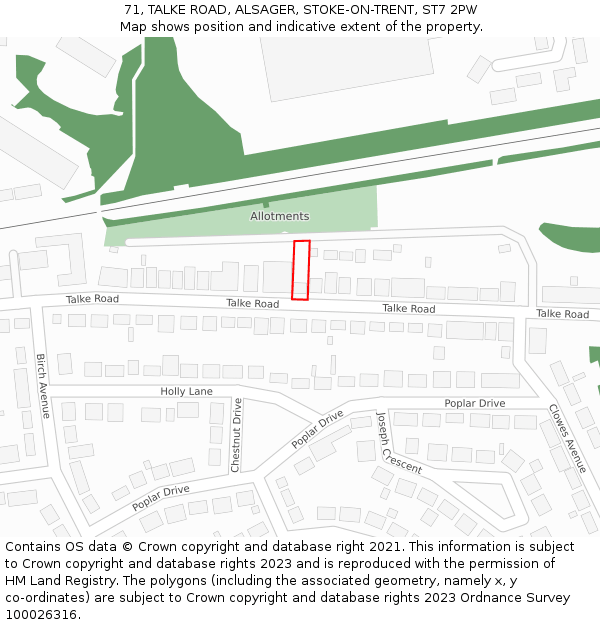 71, TALKE ROAD, ALSAGER, STOKE-ON-TRENT, ST7 2PW: Location map and indicative extent of plot