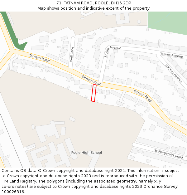 71, TATNAM ROAD, POOLE, BH15 2DP: Location map and indicative extent of plot