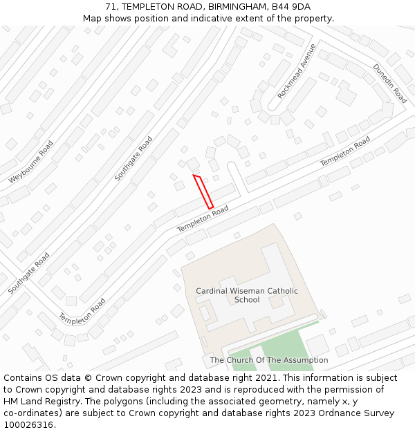 71, TEMPLETON ROAD, BIRMINGHAM, B44 9DA: Location map and indicative extent of plot