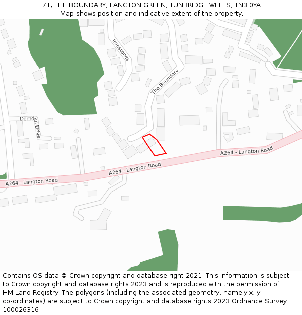 71, THE BOUNDARY, LANGTON GREEN, TUNBRIDGE WELLS, TN3 0YA: Location map and indicative extent of plot