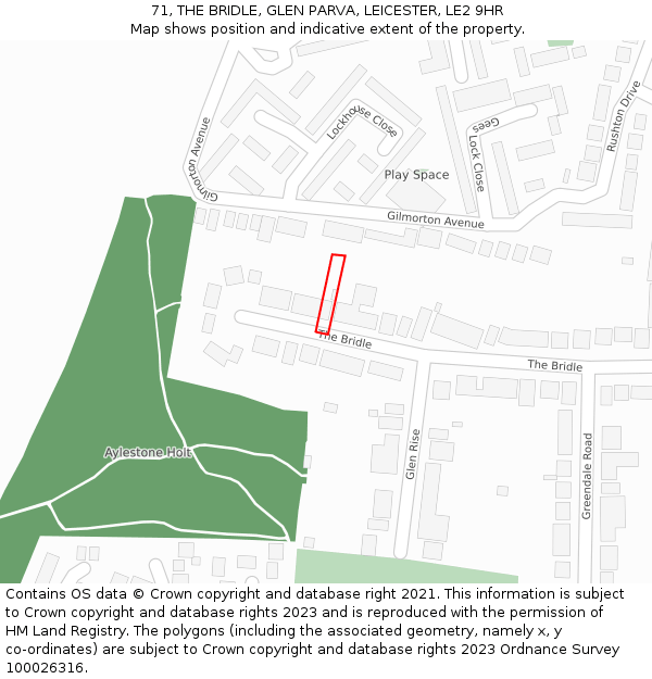 71, THE BRIDLE, GLEN PARVA, LEICESTER, LE2 9HR: Location map and indicative extent of plot