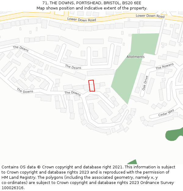 71, THE DOWNS, PORTISHEAD, BRISTOL, BS20 6EE: Location map and indicative extent of plot