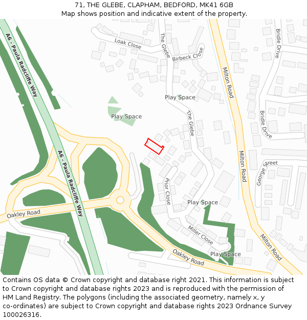71, THE GLEBE, CLAPHAM, BEDFORD, MK41 6GB: Location map and indicative extent of plot