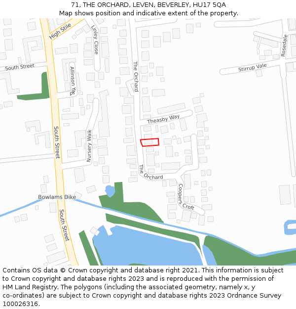 71, THE ORCHARD, LEVEN, BEVERLEY, HU17 5QA: Location map and indicative extent of plot