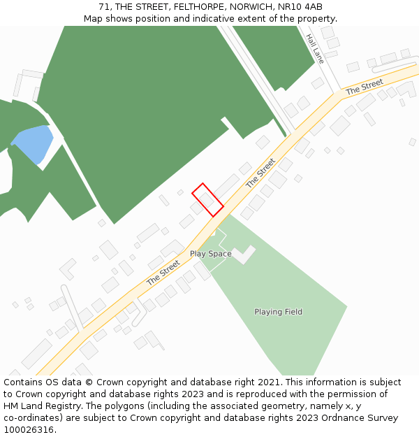 71, THE STREET, FELTHORPE, NORWICH, NR10 4AB: Location map and indicative extent of plot