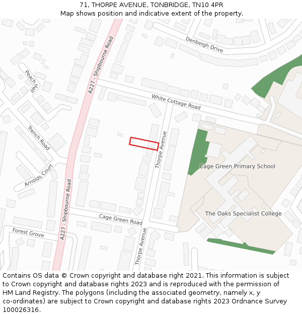 71, THORPE AVENUE, TONBRIDGE, TN10 4PR: Location map and indicative extent of plot