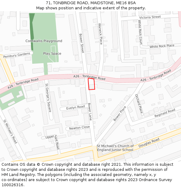 71, TONBRIDGE ROAD, MAIDSTONE, ME16 8SA: Location map and indicative extent of plot