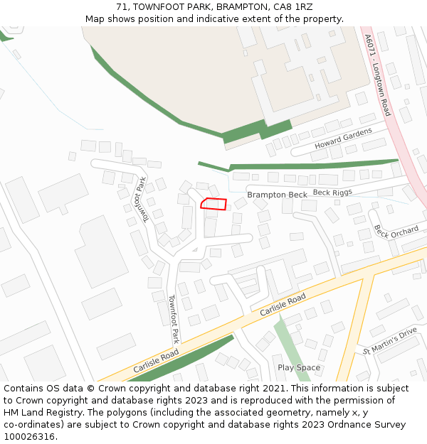 71, TOWNFOOT PARK, BRAMPTON, CA8 1RZ: Location map and indicative extent of plot