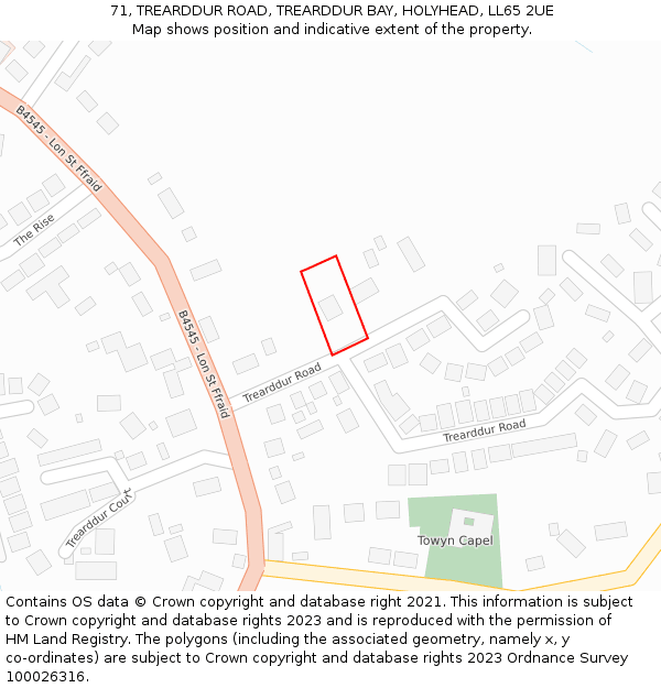 71, TREARDDUR ROAD, TREARDDUR BAY, HOLYHEAD, LL65 2UE: Location map and indicative extent of plot