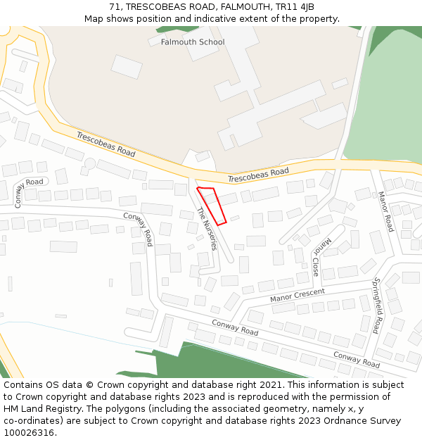 71, TRESCOBEAS ROAD, FALMOUTH, TR11 4JB: Location map and indicative extent of plot