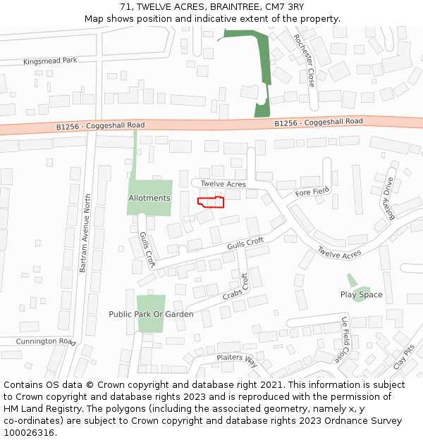 71, TWELVE ACRES, BRAINTREE, CM7 3RY: Location map and indicative extent of plot