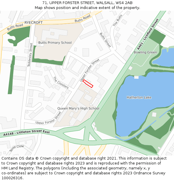 71, UPPER FORSTER STREET, WALSALL, WS4 2AB: Location map and indicative extent of plot