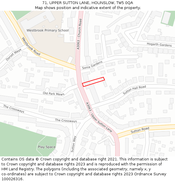 71, UPPER SUTTON LANE, HOUNSLOW, TW5 0QA: Location map and indicative extent of plot