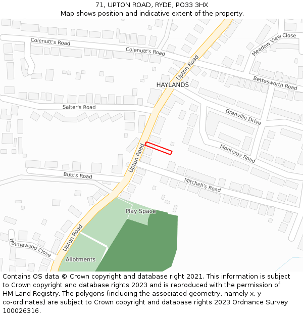 71, UPTON ROAD, RYDE, PO33 3HX: Location map and indicative extent of plot