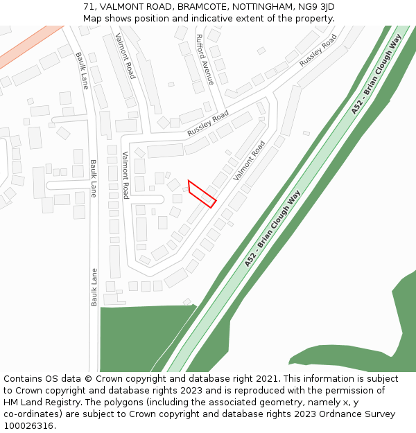 71, VALMONT ROAD, BRAMCOTE, NOTTINGHAM, NG9 3JD: Location map and indicative extent of plot