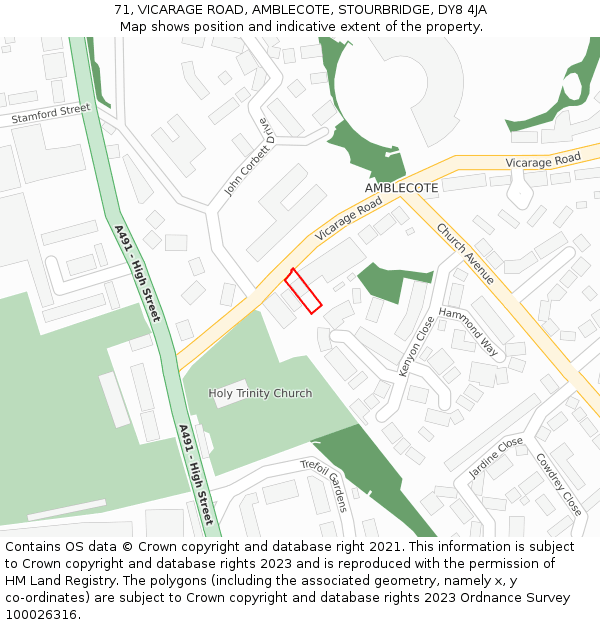 71, VICARAGE ROAD, AMBLECOTE, STOURBRIDGE, DY8 4JA: Location map and indicative extent of plot