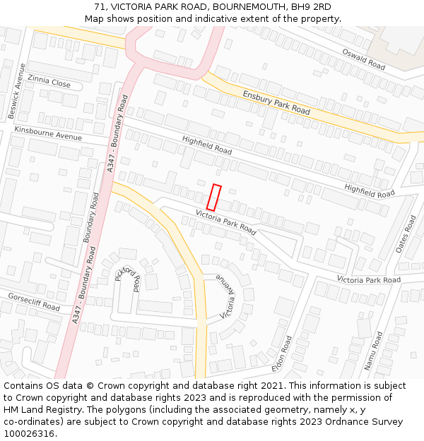 71, VICTORIA PARK ROAD, BOURNEMOUTH, BH9 2RD: Location map and indicative extent of plot