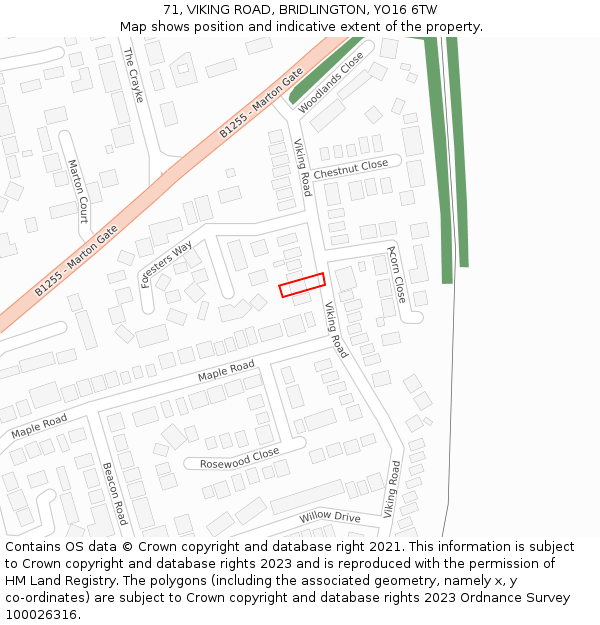 71, VIKING ROAD, BRIDLINGTON, YO16 6TW: Location map and indicative extent of plot