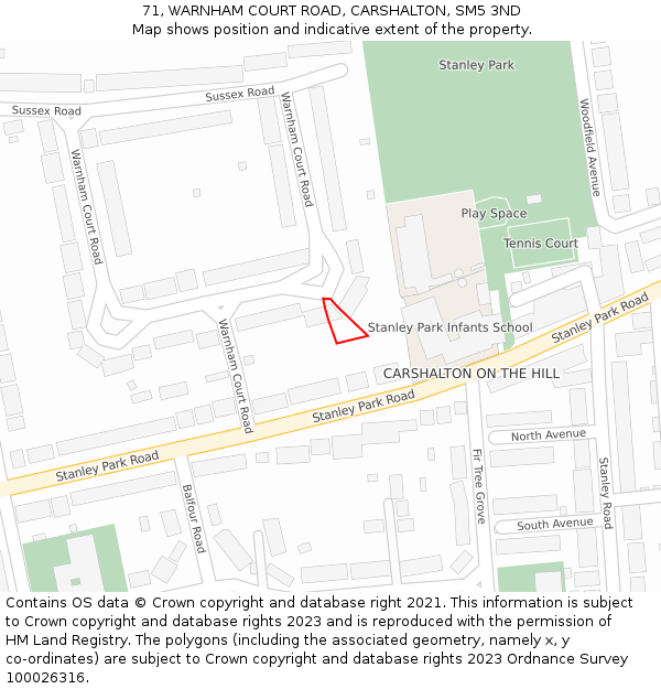 71, WARNHAM COURT ROAD, CARSHALTON, SM5 3ND: Location map and indicative extent of plot