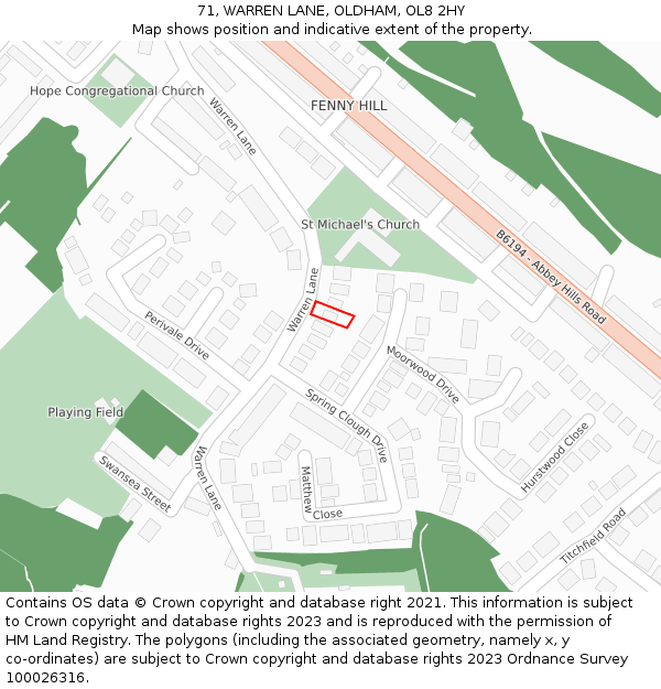 71, WARREN LANE, OLDHAM, OL8 2HY: Location map and indicative extent of plot