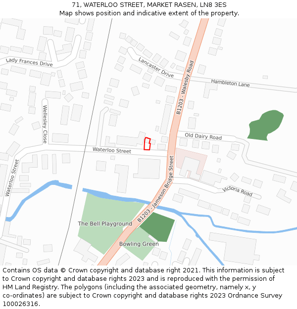 71, WATERLOO STREET, MARKET RASEN, LN8 3ES: Location map and indicative extent of plot