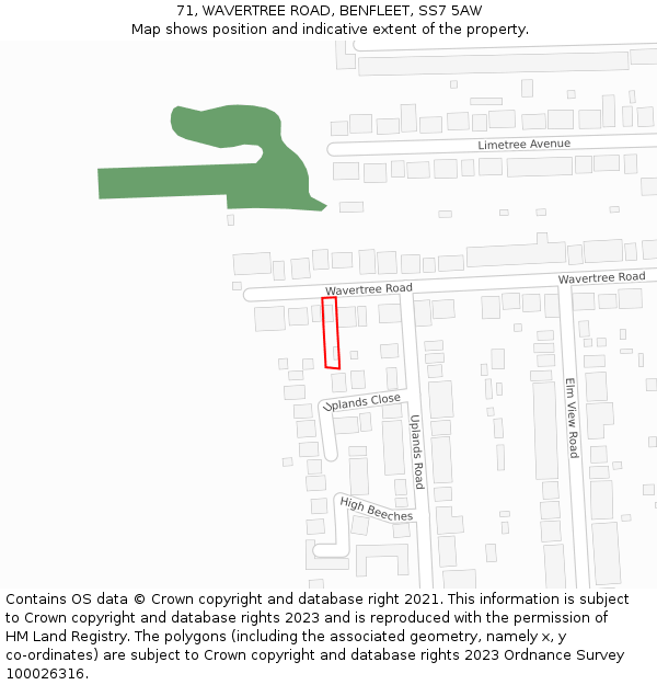 71, WAVERTREE ROAD, BENFLEET, SS7 5AW: Location map and indicative extent of plot