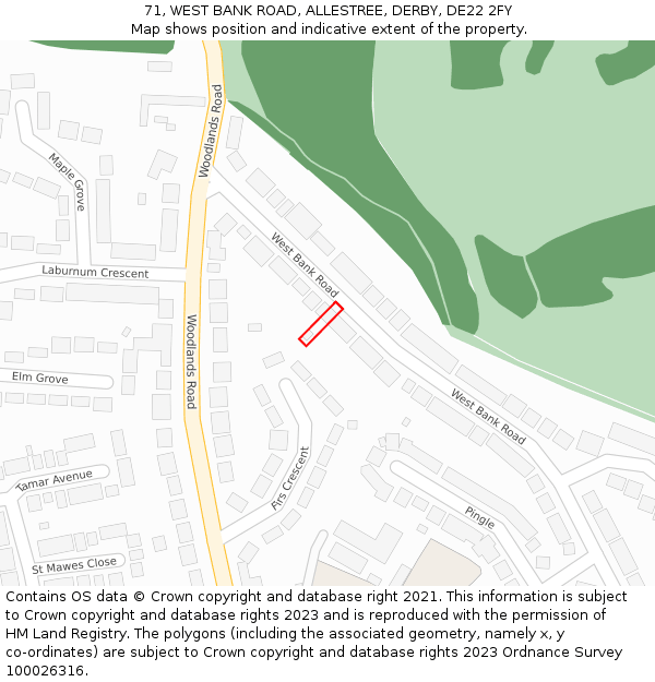 71, WEST BANK ROAD, ALLESTREE, DERBY, DE22 2FY: Location map and indicative extent of plot