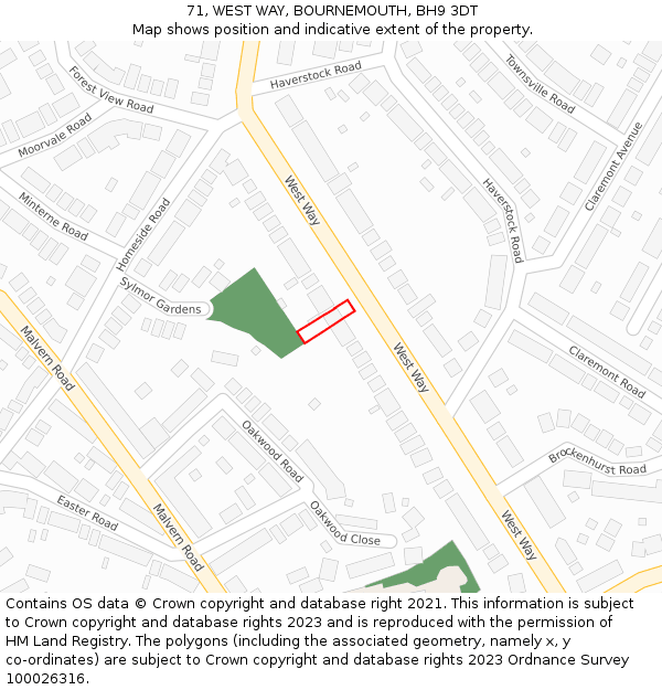 71, WEST WAY, BOURNEMOUTH, BH9 3DT: Location map and indicative extent of plot