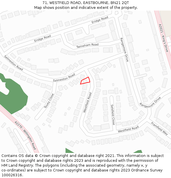 71, WESTFIELD ROAD, EASTBOURNE, BN21 2QT: Location map and indicative extent of plot