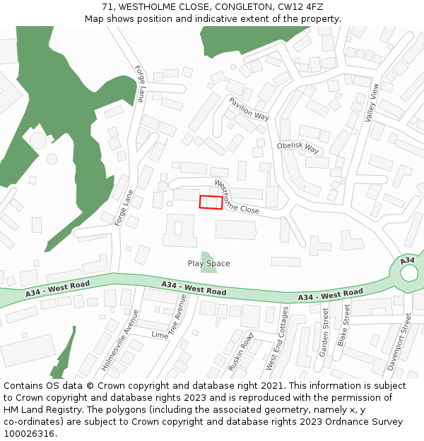71, WESTHOLME CLOSE, CONGLETON, CW12 4FZ: Location map and indicative extent of plot