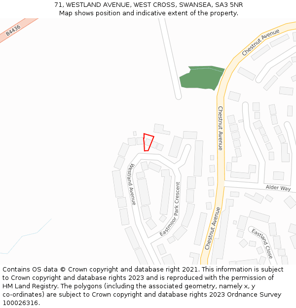 71, WESTLAND AVENUE, WEST CROSS, SWANSEA, SA3 5NR: Location map and indicative extent of plot