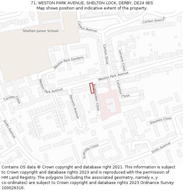71, WESTON PARK AVENUE, SHELTON LOCK, DERBY, DE24 9ES: Location map and indicative extent of plot