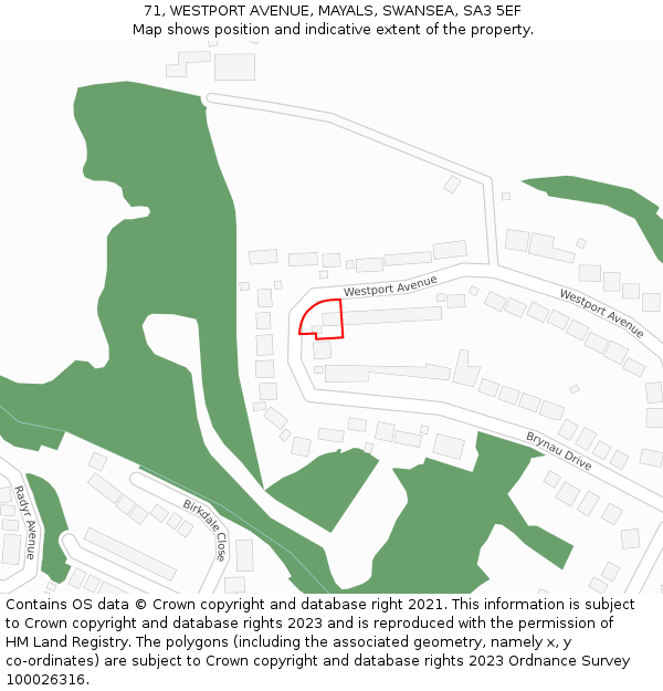 71, WESTPORT AVENUE, MAYALS, SWANSEA, SA3 5EF: Location map and indicative extent of plot