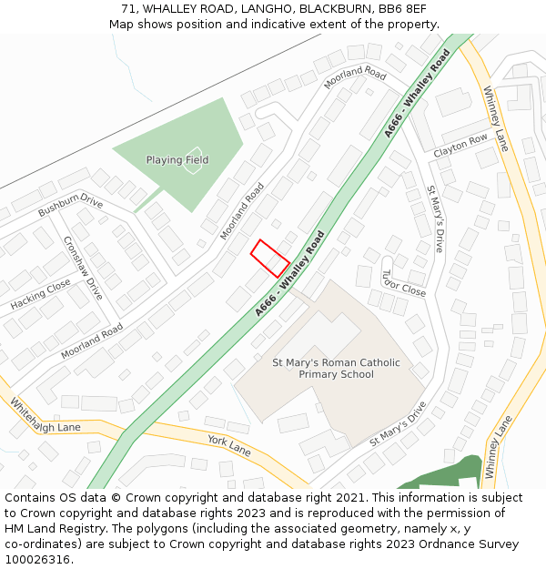 71, WHALLEY ROAD, LANGHO, BLACKBURN, BB6 8EF: Location map and indicative extent of plot