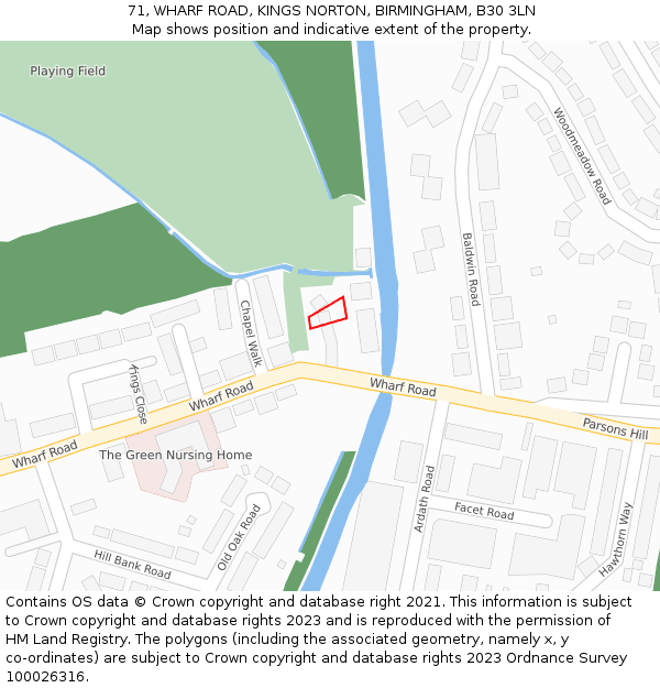 71, WHARF ROAD, KINGS NORTON, BIRMINGHAM, B30 3LN: Location map and indicative extent of plot